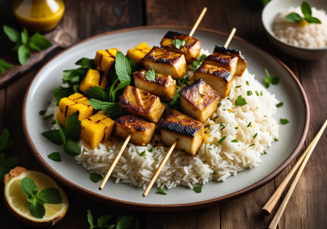 Sea Bass Skewers with Turmeric and Mint
