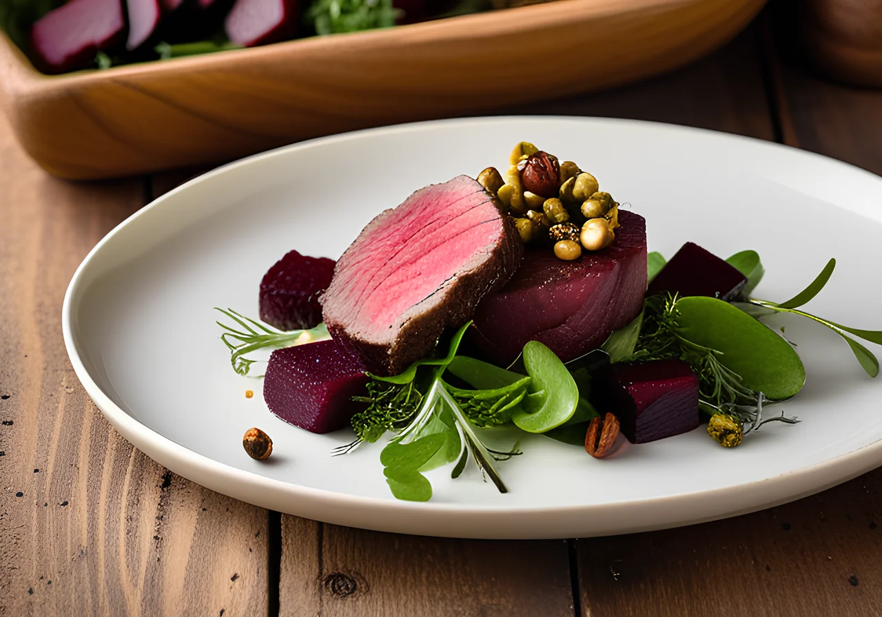 Beef Fillet with Beetroot, Capers and Pistachios