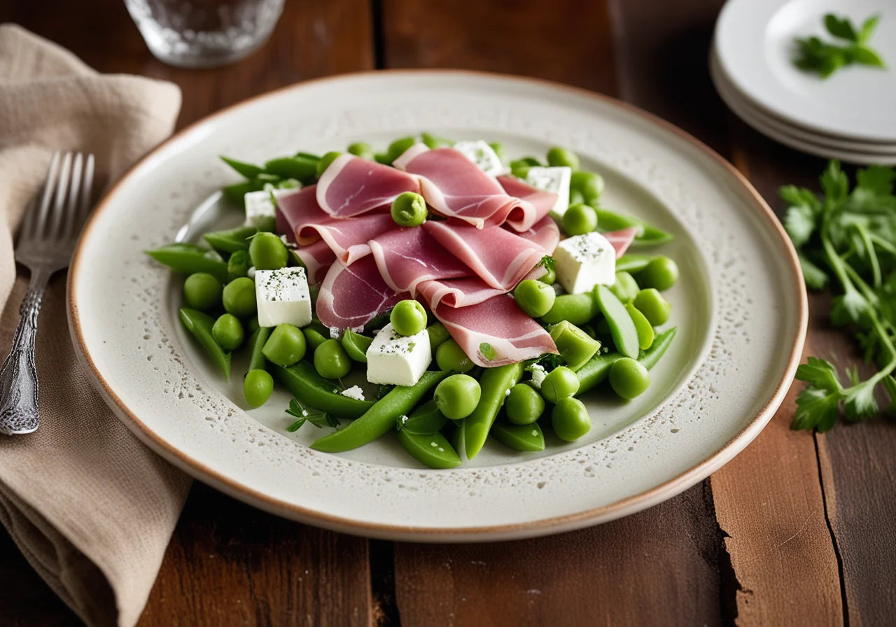 Sugar Snap Pea Salad with Goat Cheese and Serrano Ham
