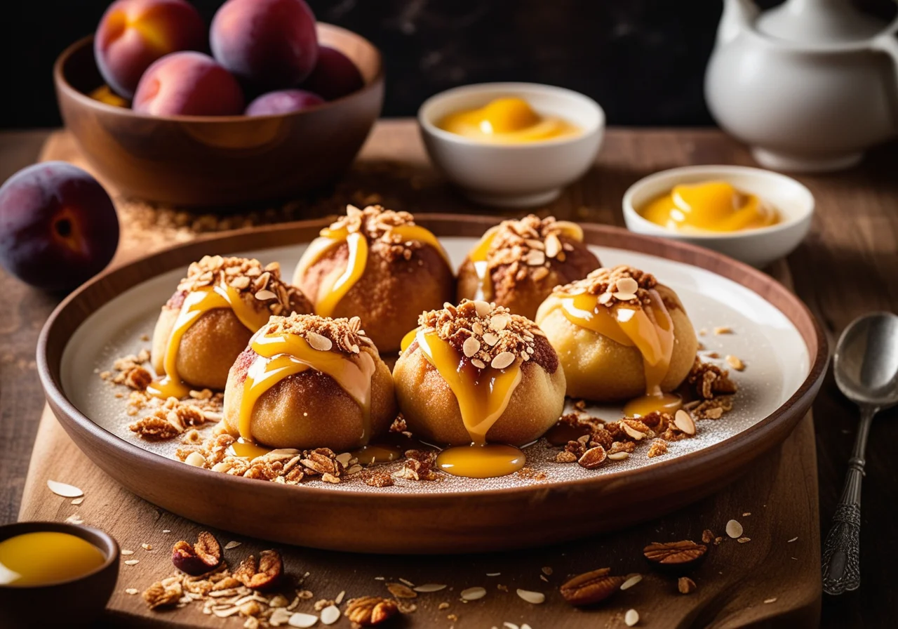 Plum Dumplings with Coconut Crumbs