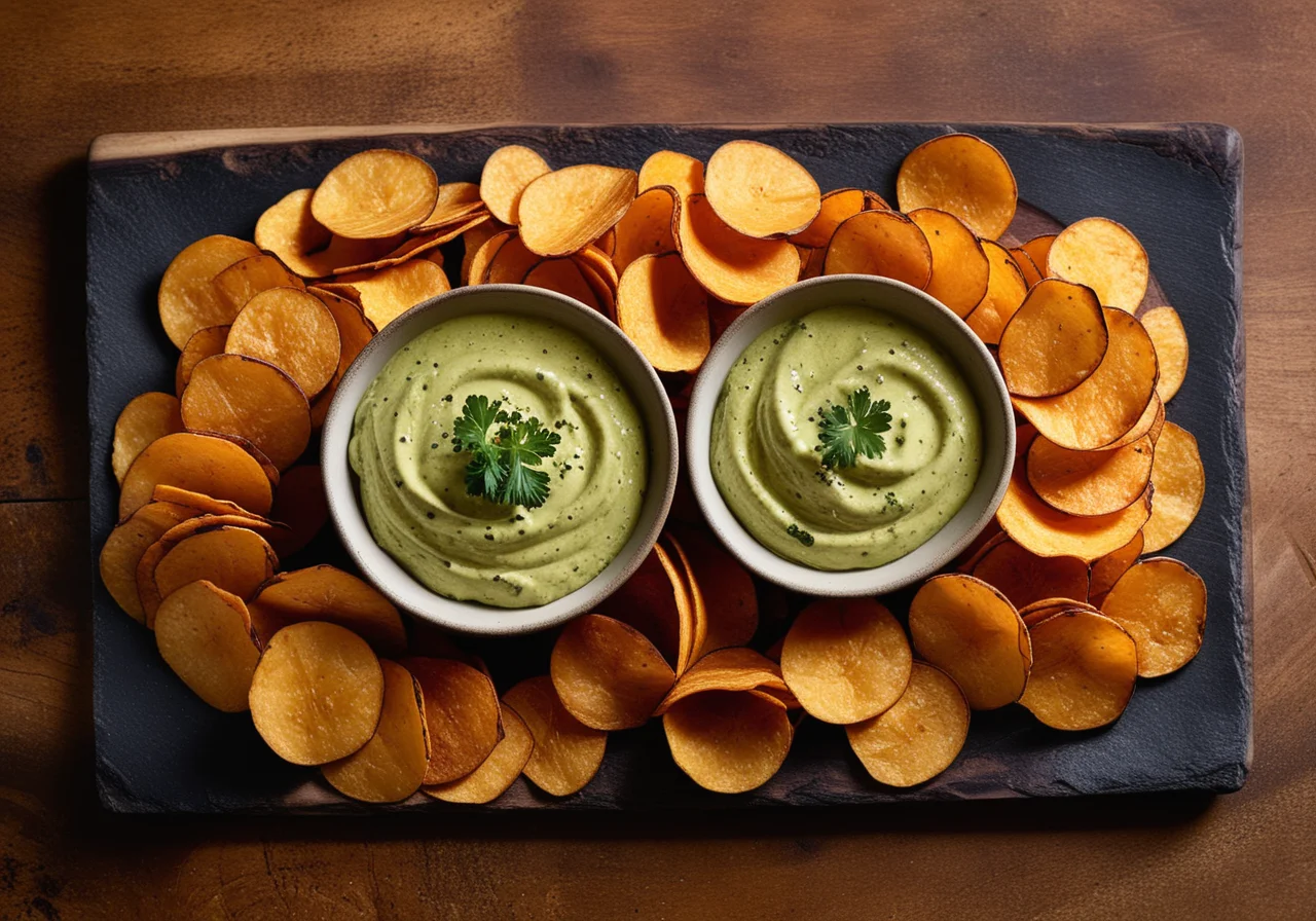 Sweet Potato Chips with Green Broccoli Dip