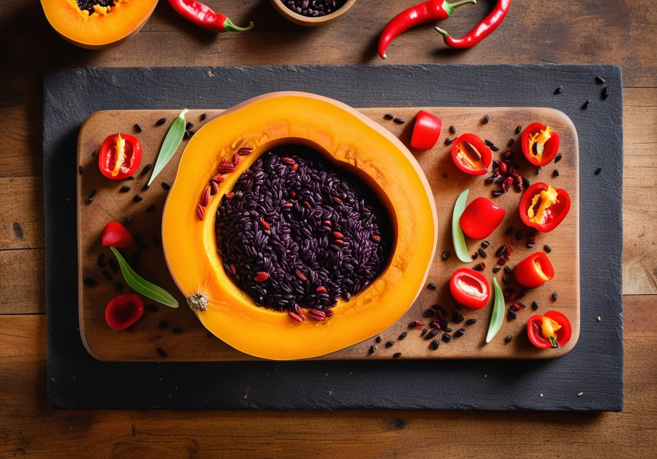 Butternut with black rice and goji berry filling