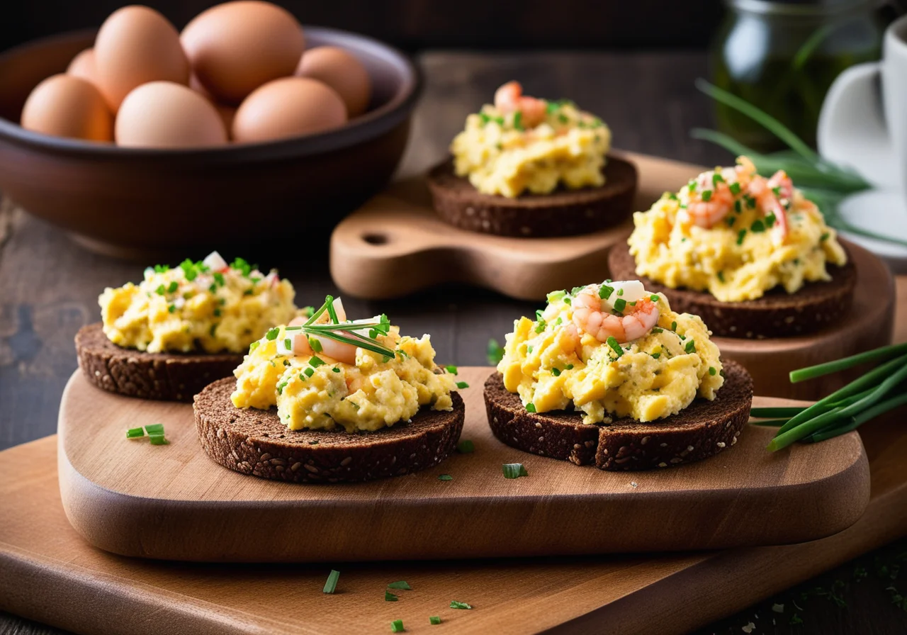 Crab scrambled eggs and Pumpernickel