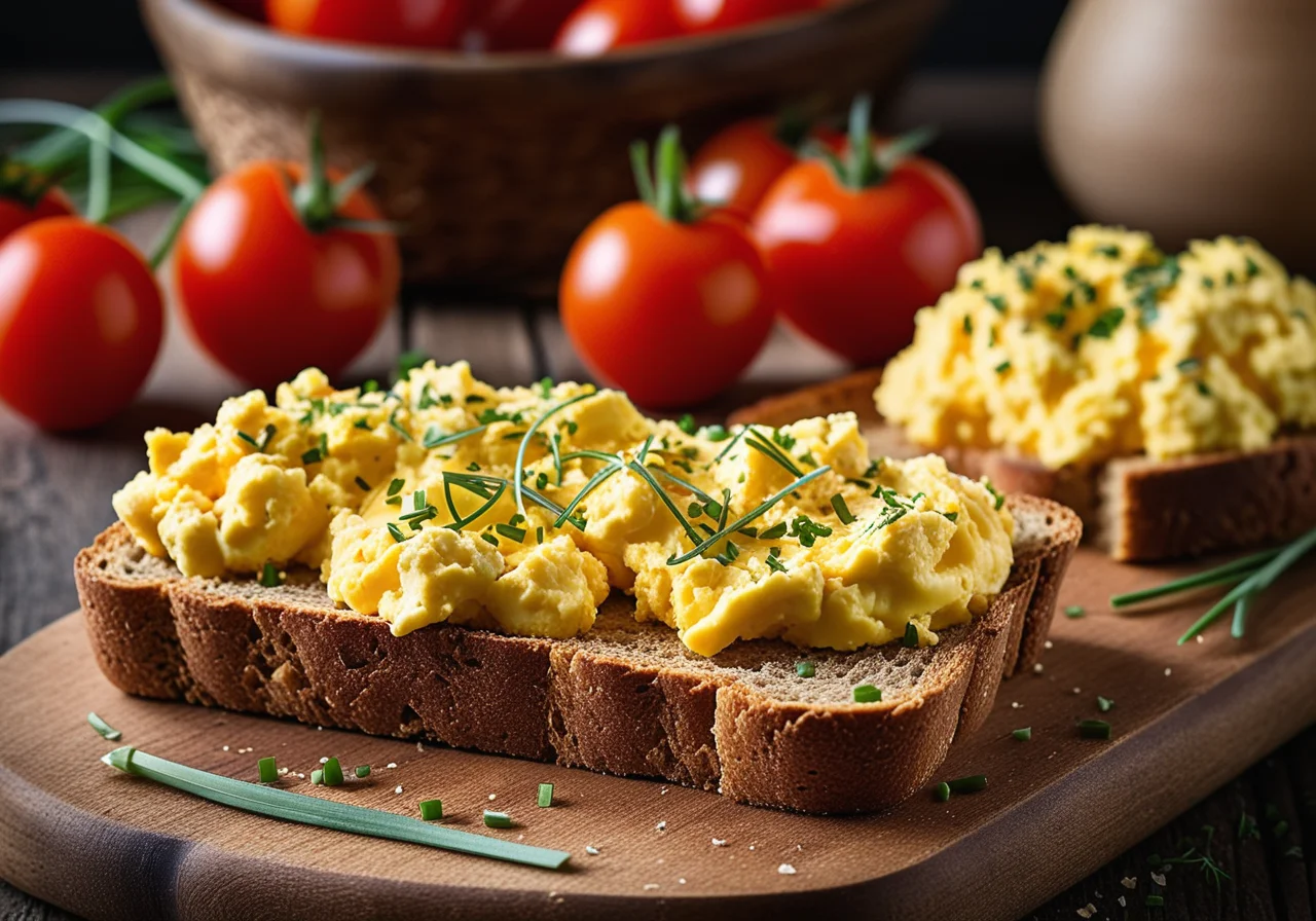Bread with Scrambled Eggs and Tomato