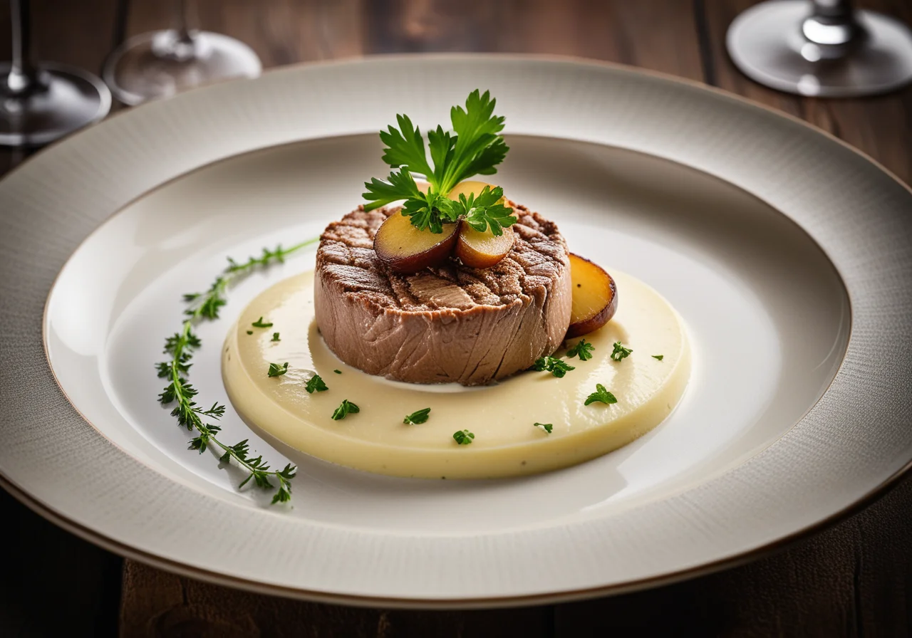 Baked Veal Fillet with Pear- and Potato Purée