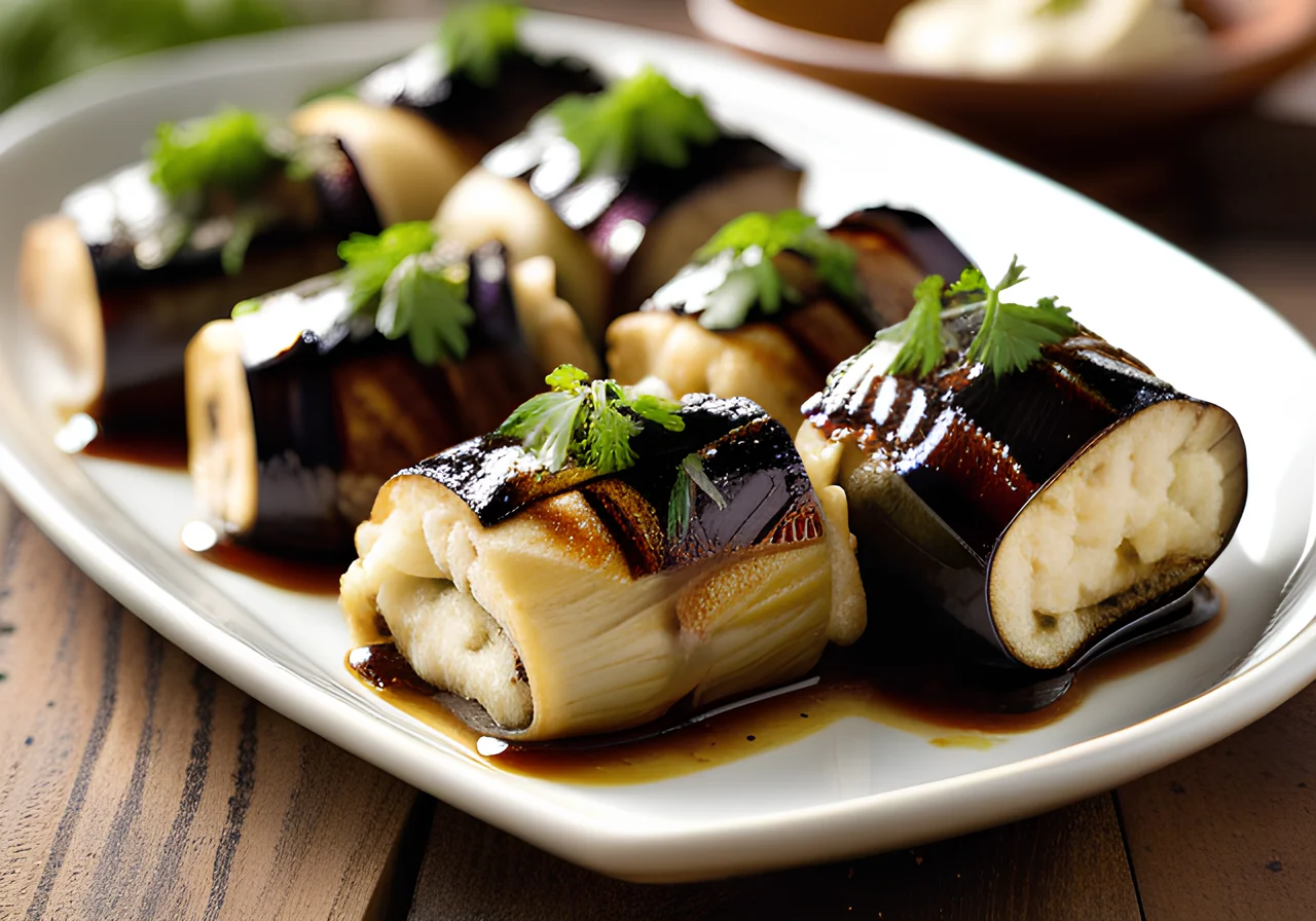 Grilled Eggplant Rolls with Walnut-Feta Filling