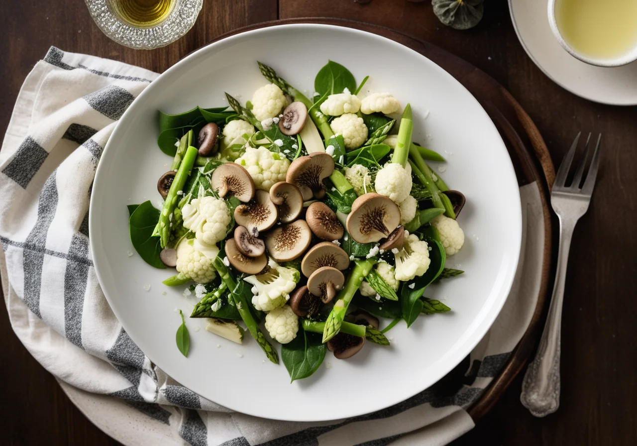 Cauliflower, Mushroom and Green Asparagus Salad