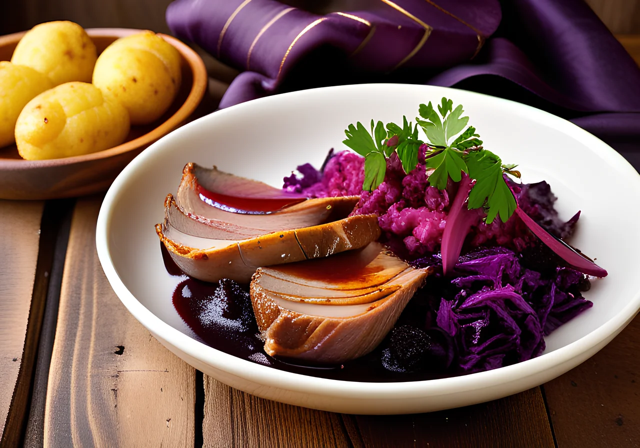 Roasted Goose with Apple Red Cabbage and Potato Dumplings