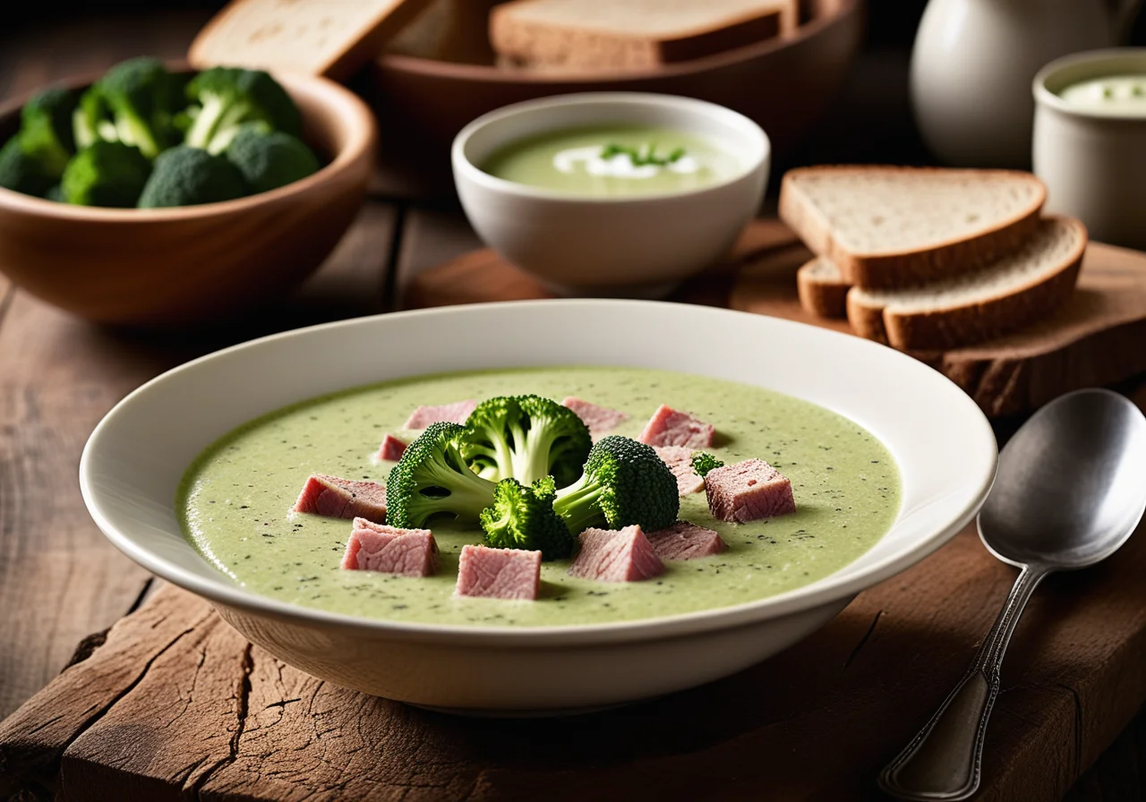 Creamy Broccoli Soup with Italian Sausage (Coppa)