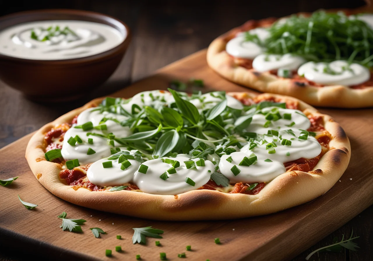 Pizza Flatbread with Sour Cream and Onions