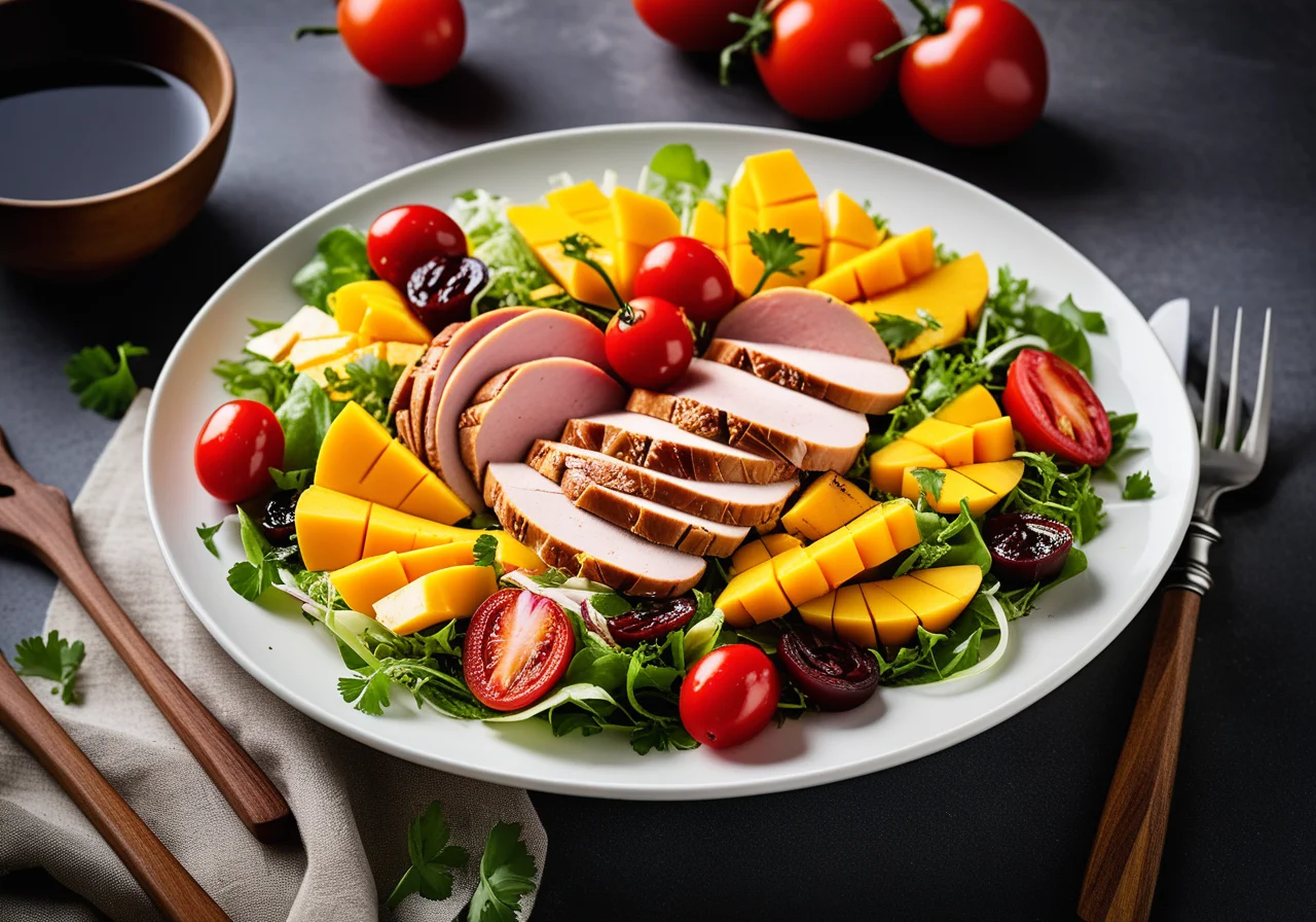 Salad with Turkey, Mango and Sprouts
