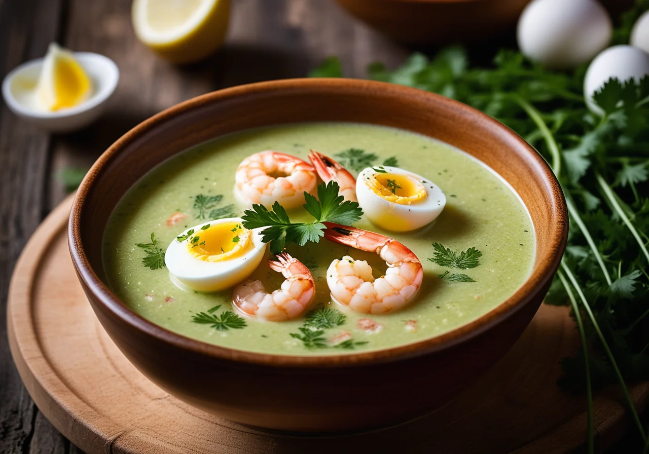 Chervil Cream Soup with Shrimp