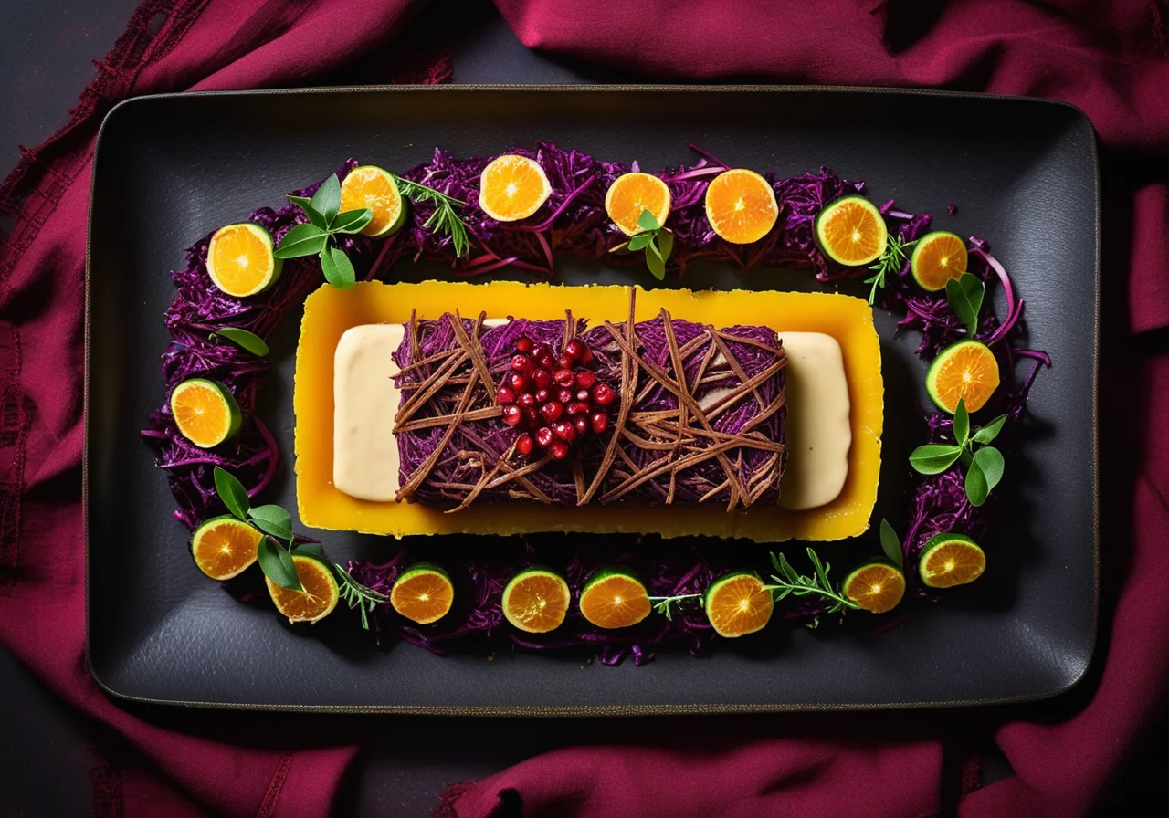 Reindeer Mince Meat with Zucchini Wrap and Red Cabbage