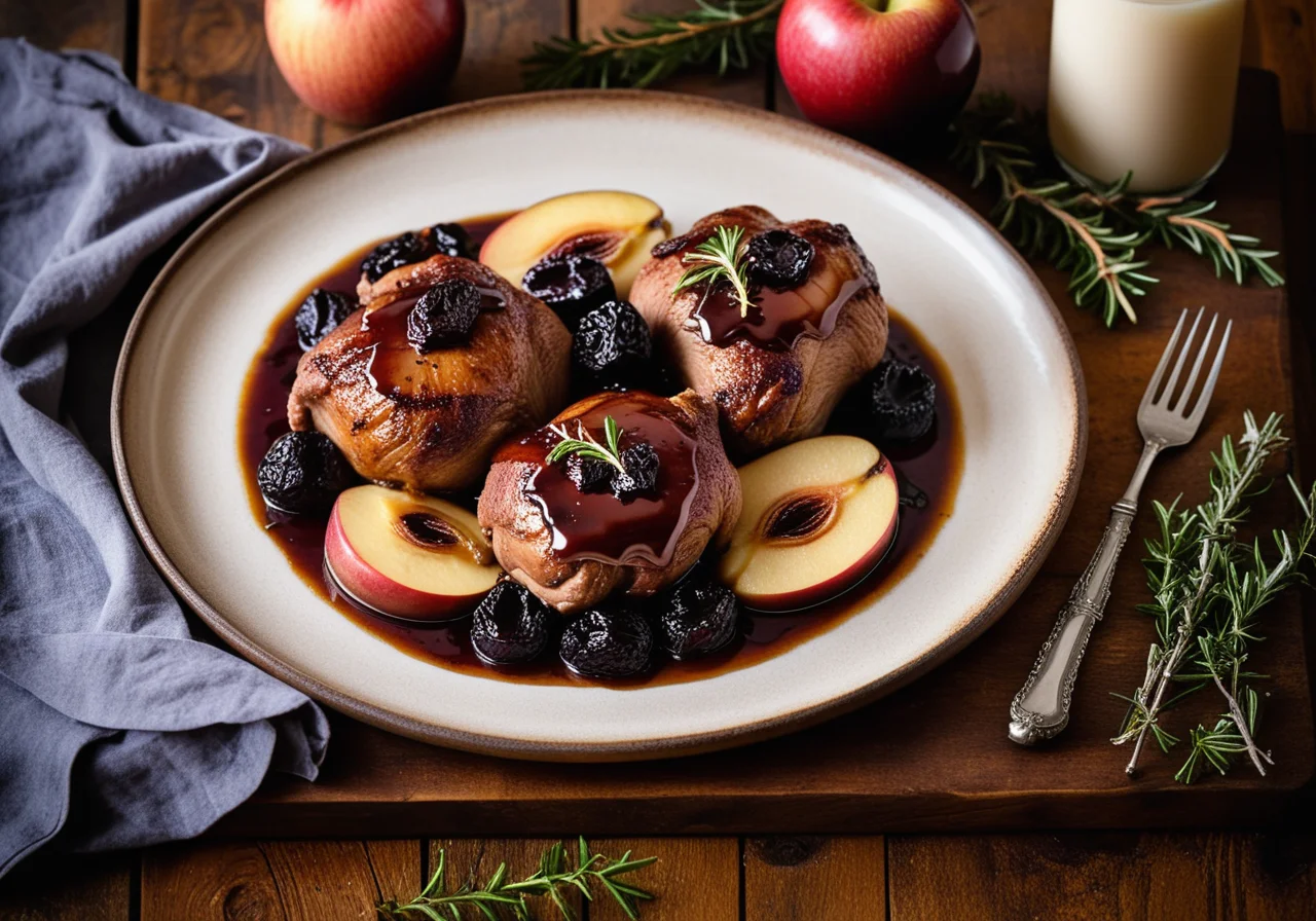 Baked Duck Thighs with Apple and Prunes