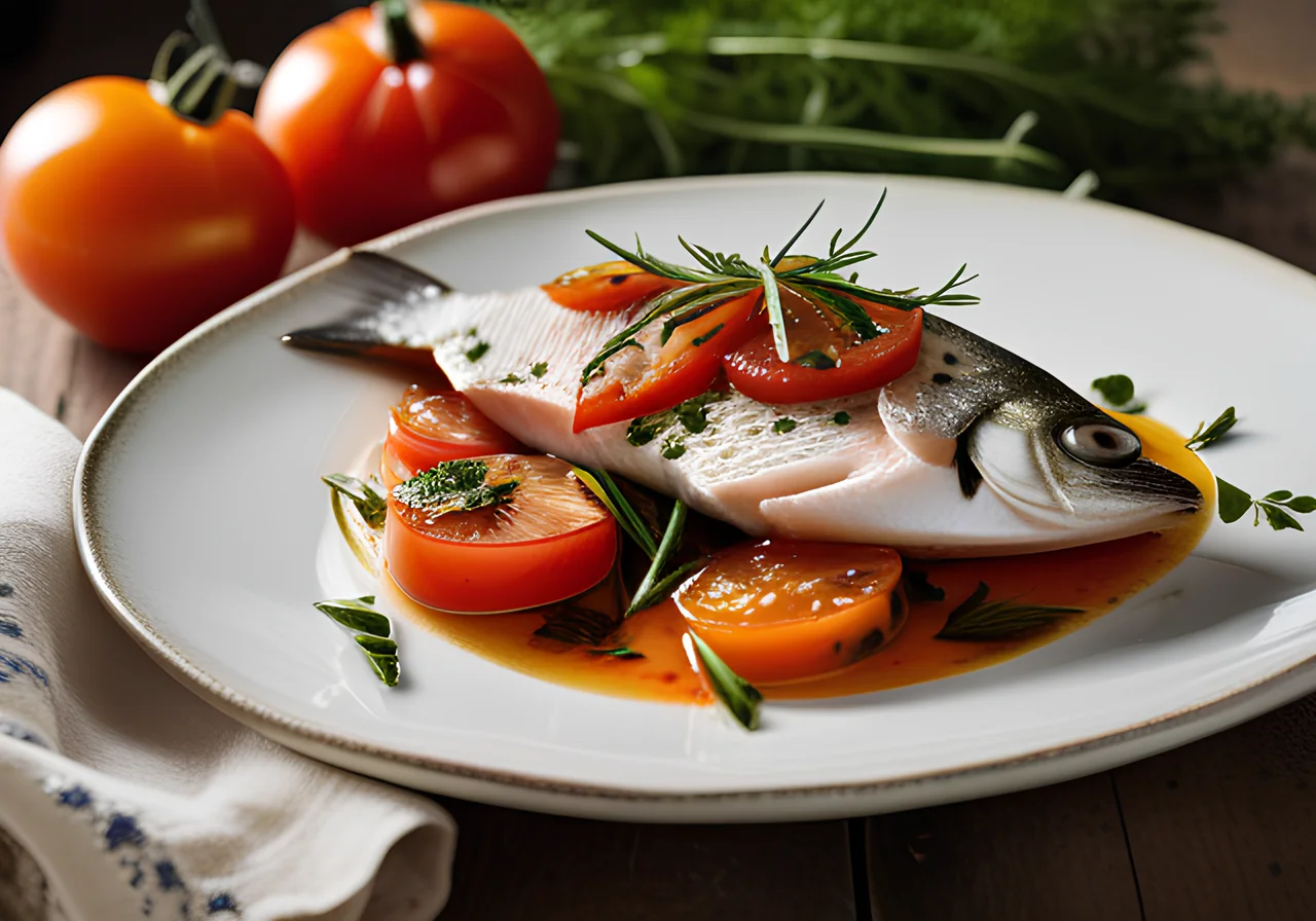 Steamed Victoria Fish with Tomato Herb Sauce