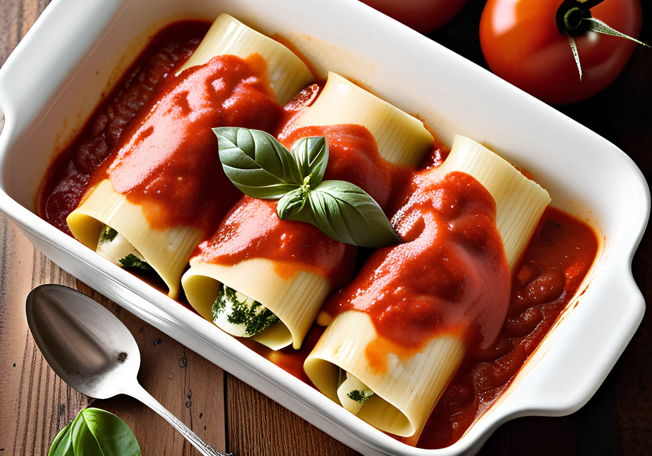 Baked Cannelloni with Tomato Sauce and Cheese