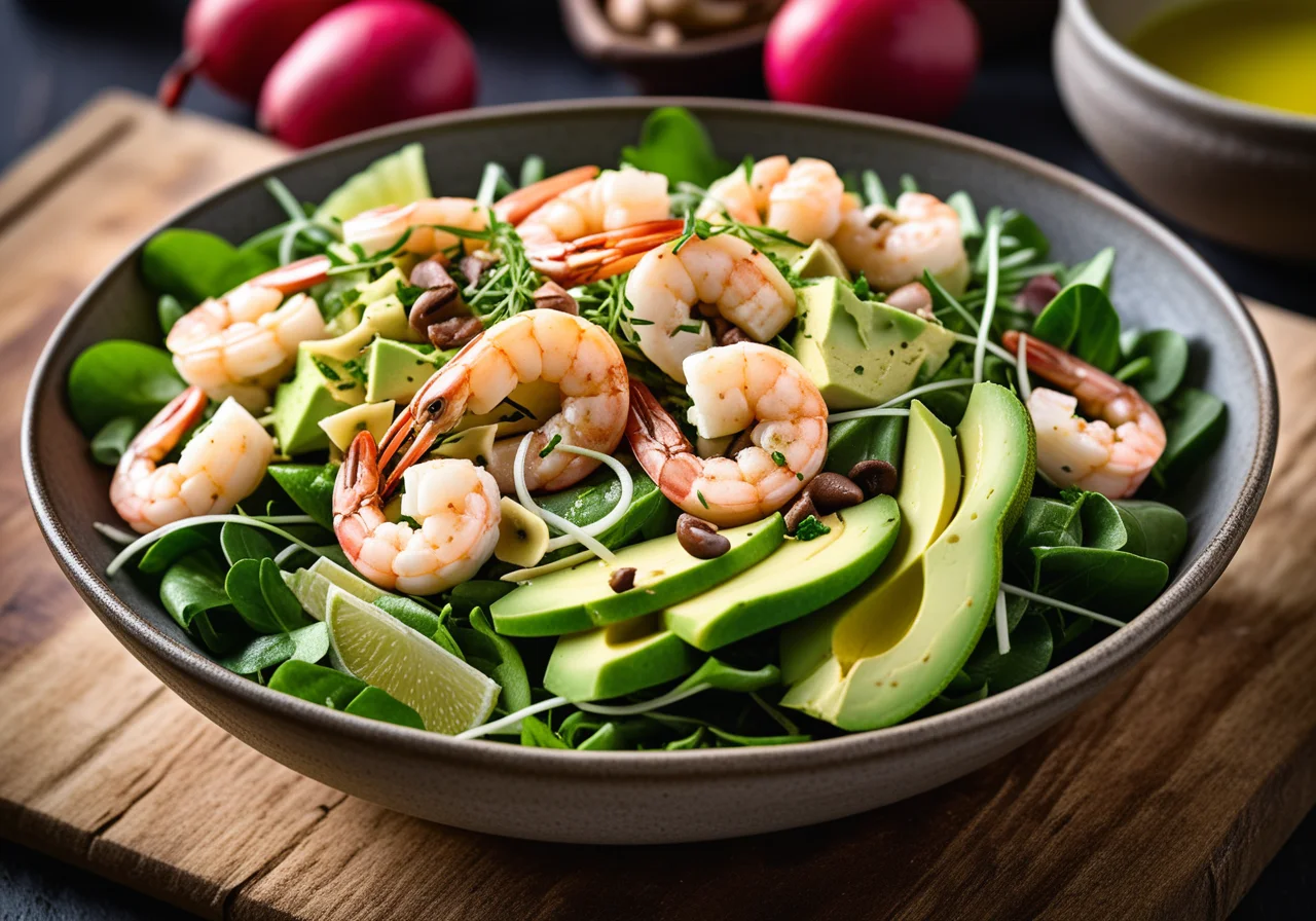 Leafy Salad with Shrimp and Avocado