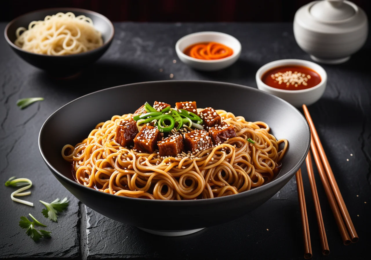 Noodles with spicy sauce in Chinese style