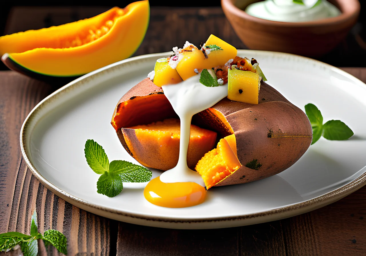 Stuffed Sweet Potatoes with Kamalis Rice and Mango Lime Salsa