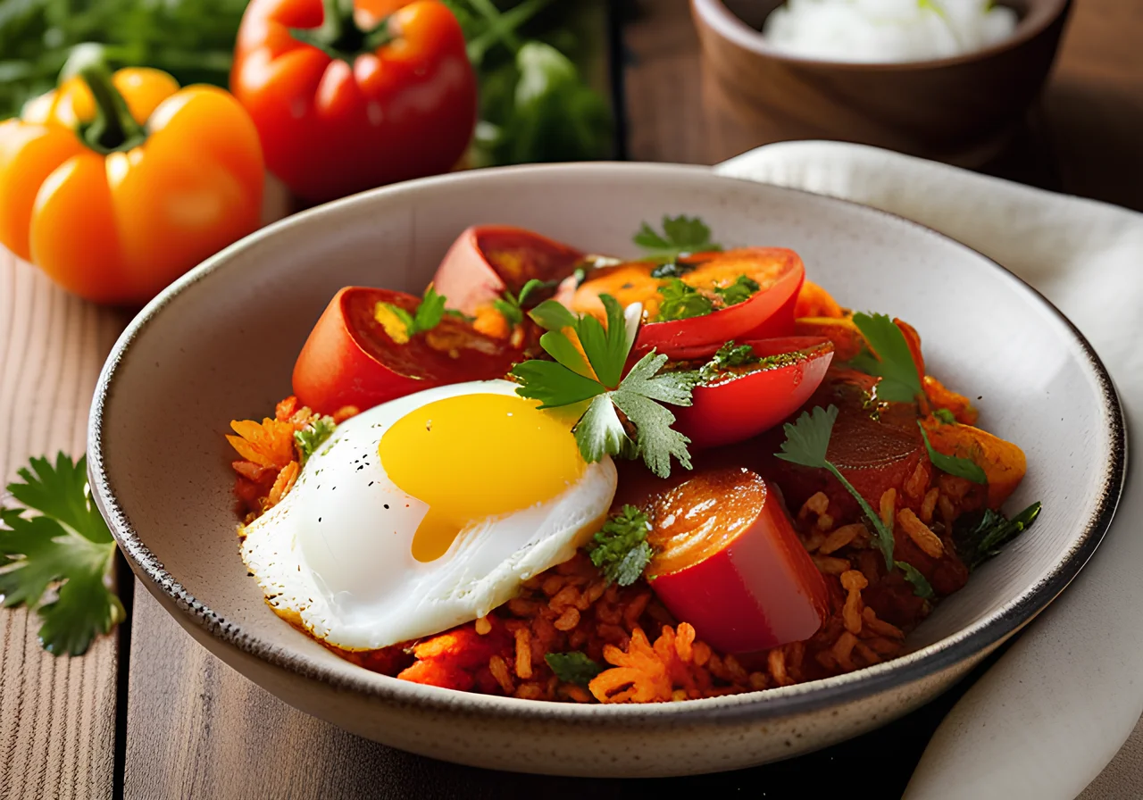 Tomato Rice Shakshuka with Bell Pepper