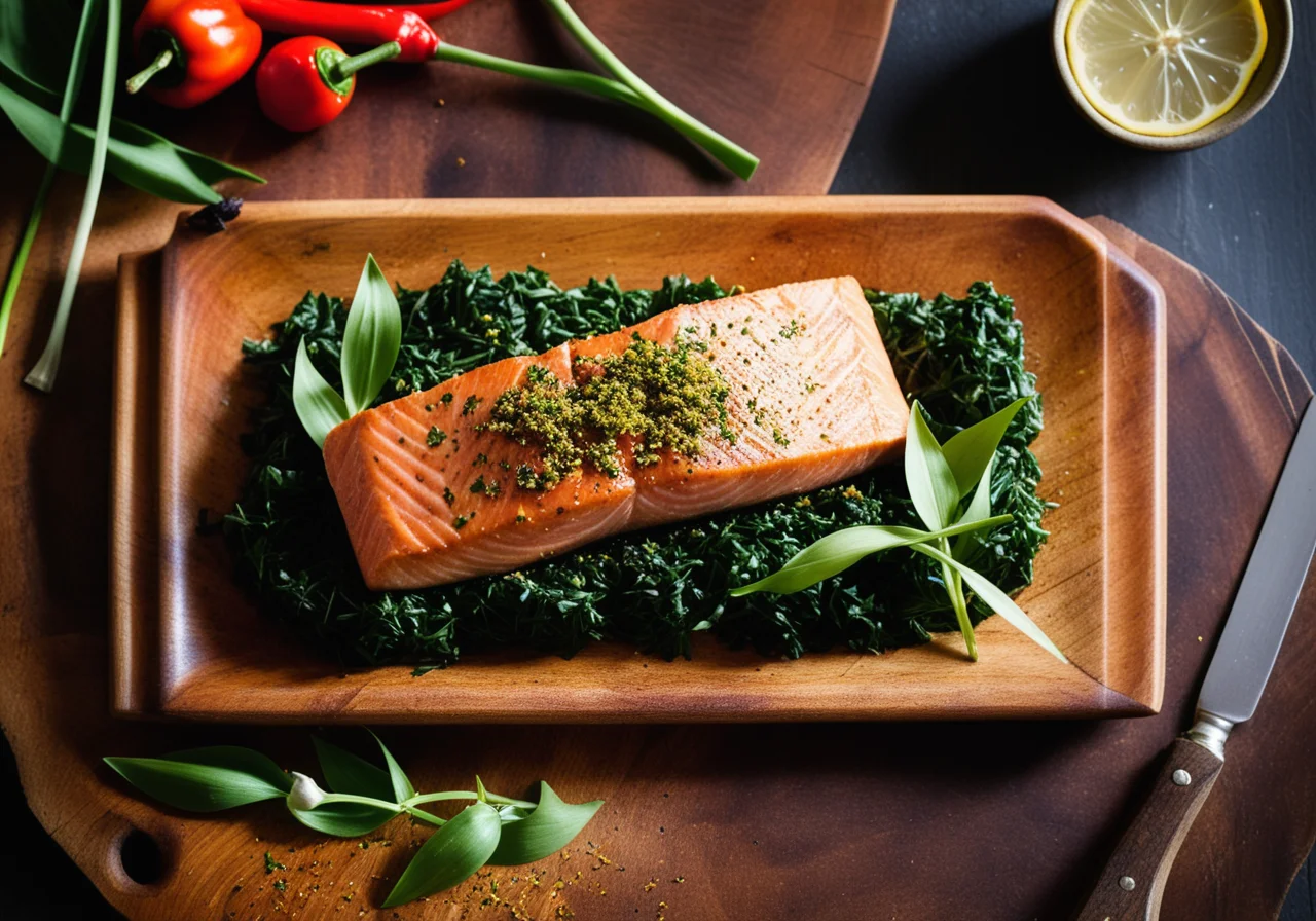 Pan-Seared Salmon Fillet with Wild Garlic Crust