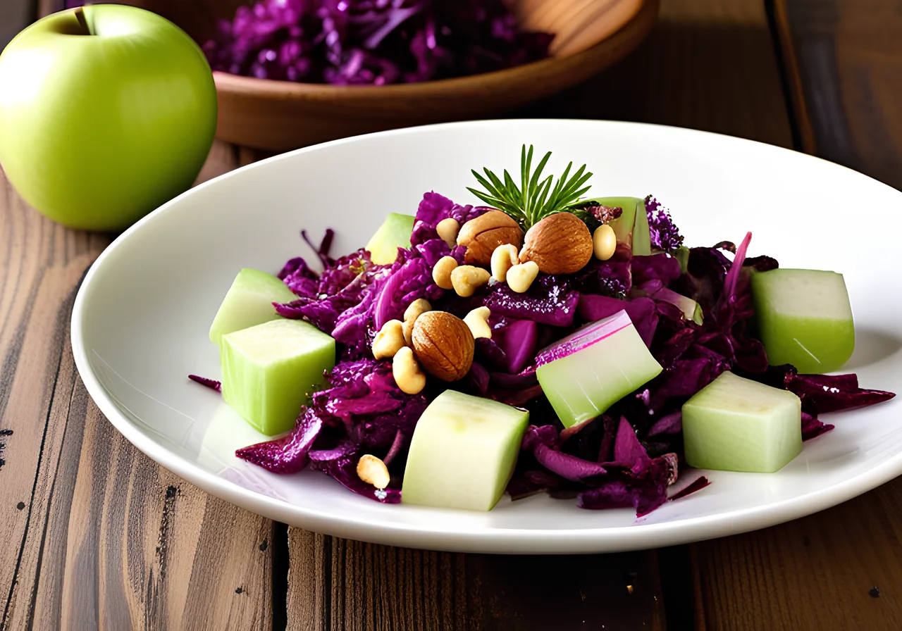 Red Cabbage Salad with Walnuts and Apples