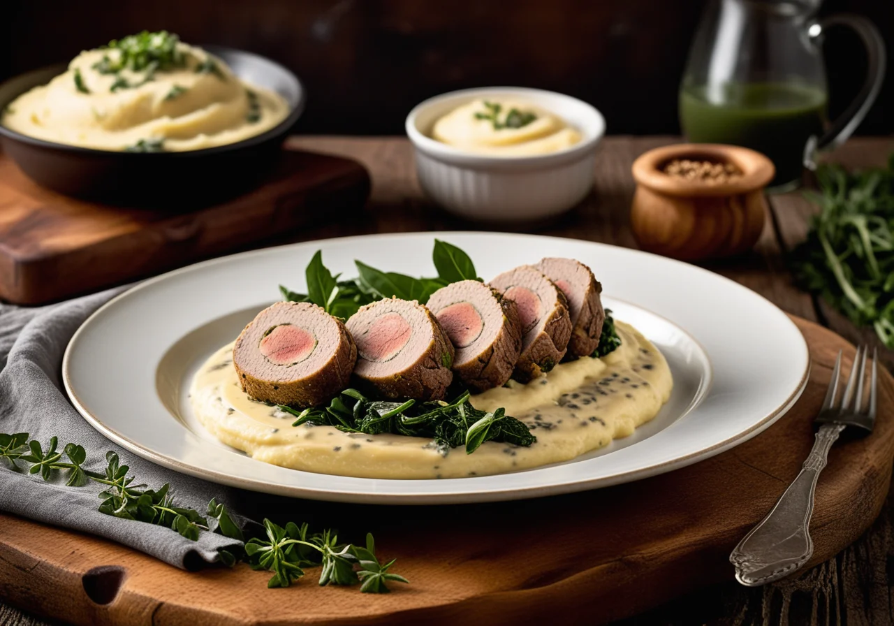 Veal Spinach Roll with Mushroom Sauce