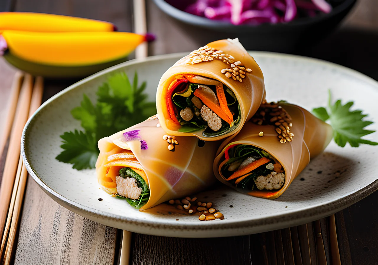 Vegan Bami Goreng Summer Rolls with Sesame Soy Sauce