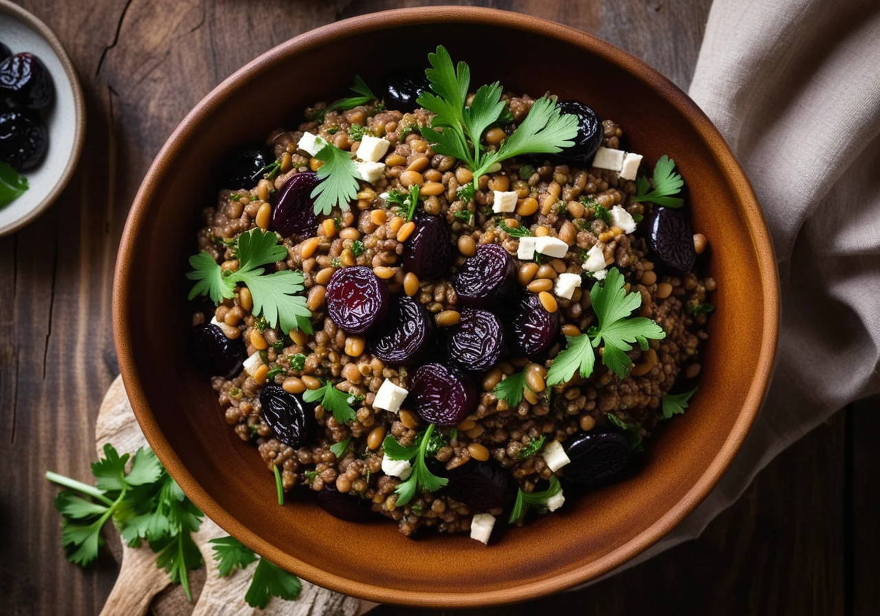 Lentil Prune Salad with Sheep Cheese