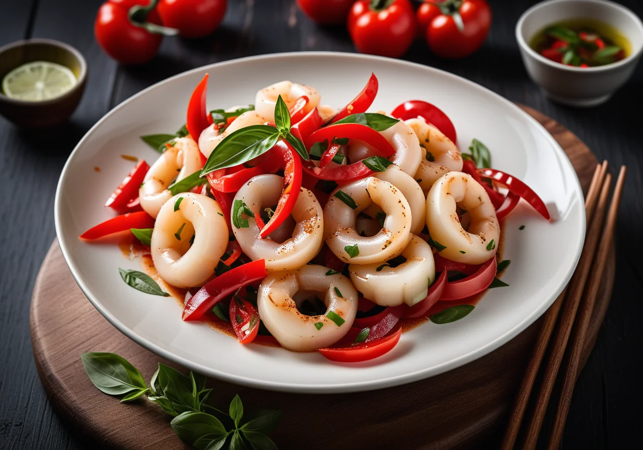 Paprika-Basilikum-Tintenfisch