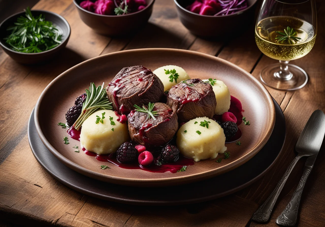 Wild Boar Shank with Sauerkraut Dumplings