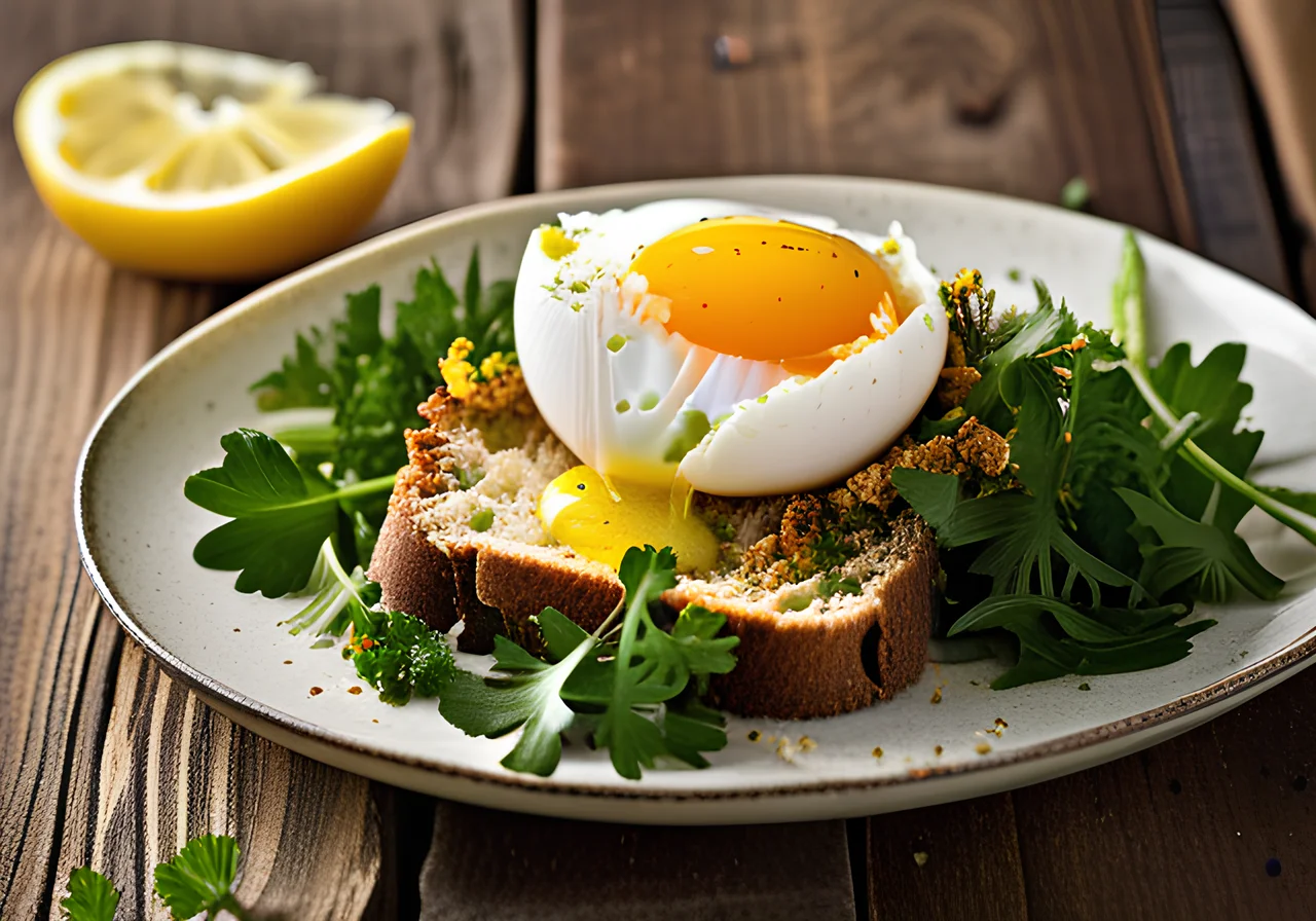 Dandelion Salad with Poached Egg