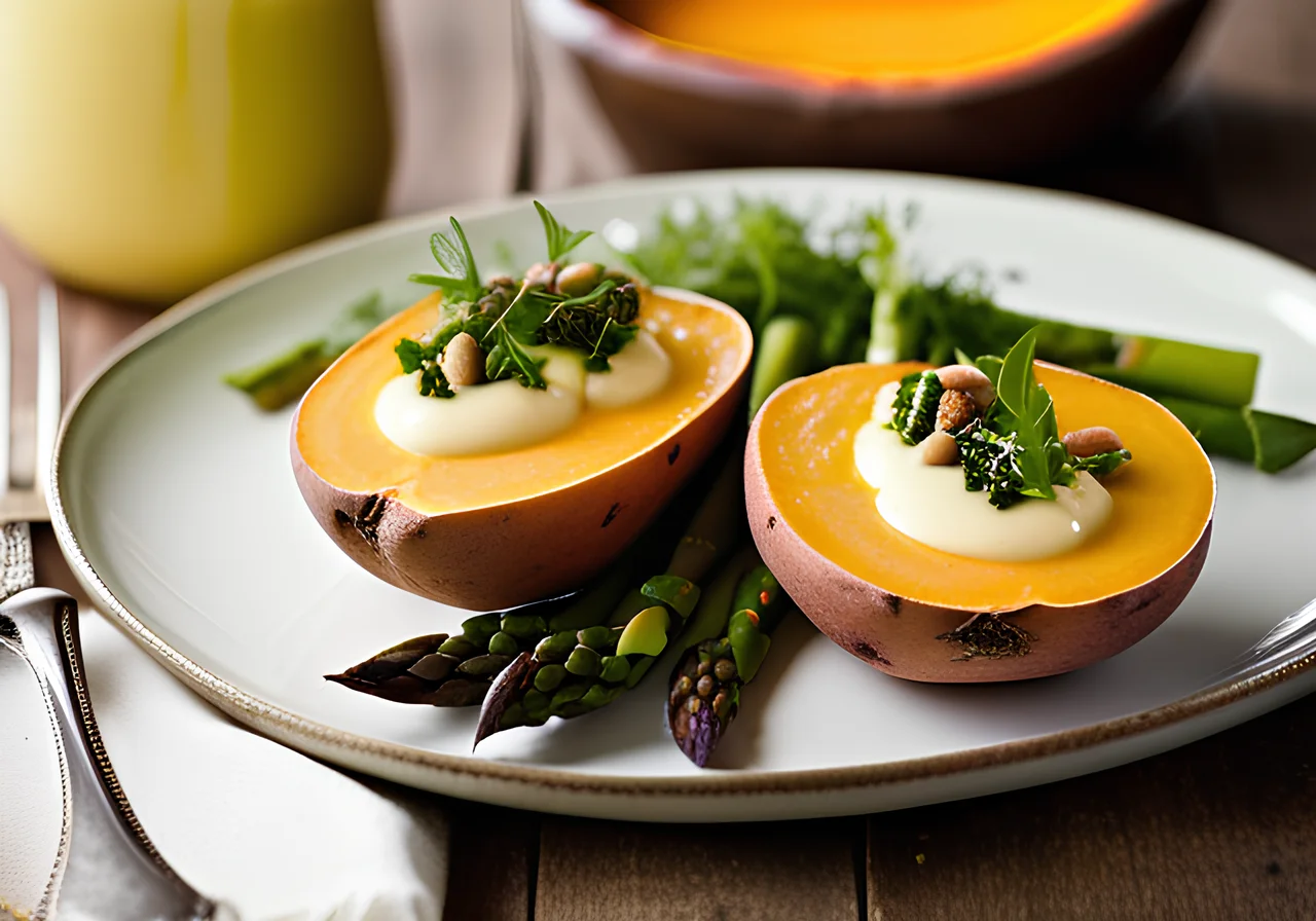 Sweet Potato Kumpir with Asparagus