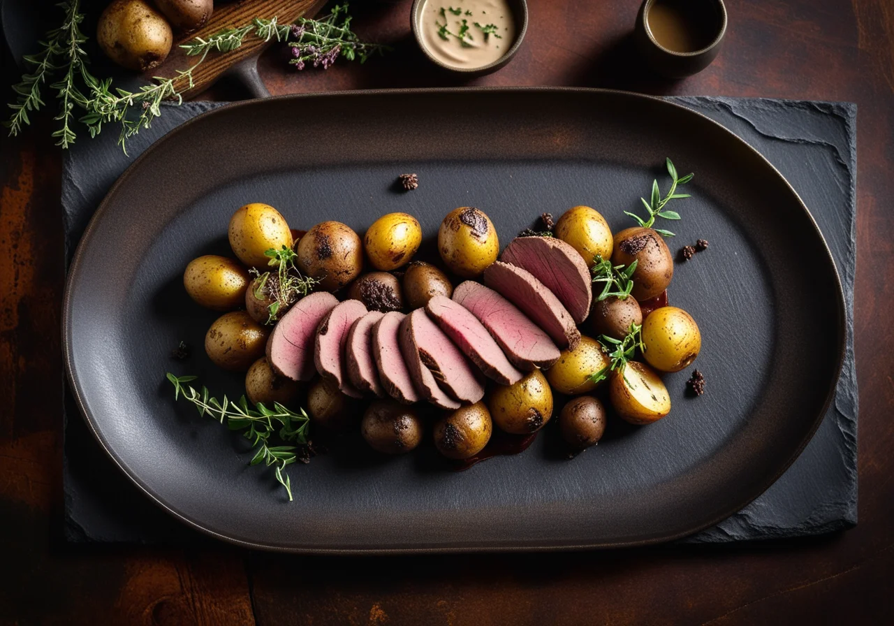 Venison Tenderloin with Potatoes and Morel Mushrooms
