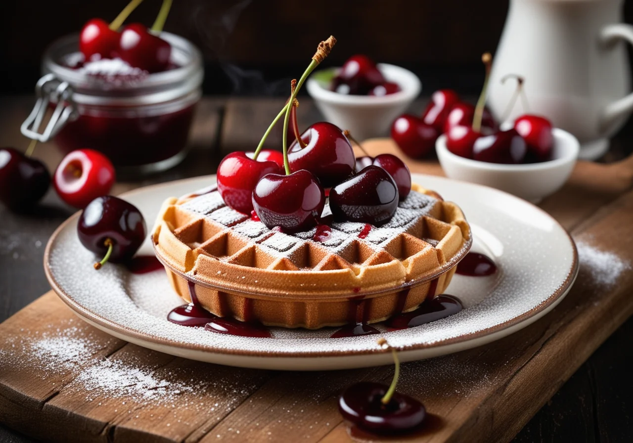 Waffles with Cherry Compote