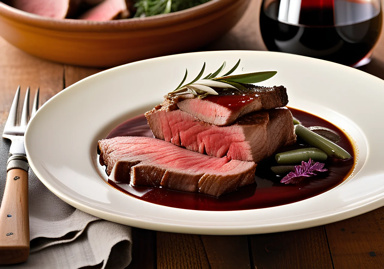 Beef Roast with Red Wine Sauce over Polenta