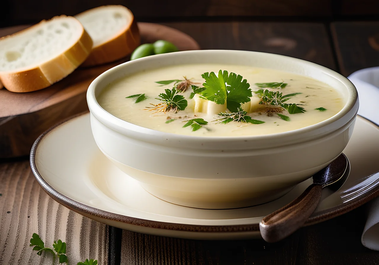 Leek and Onion Soup with Radish Leaves