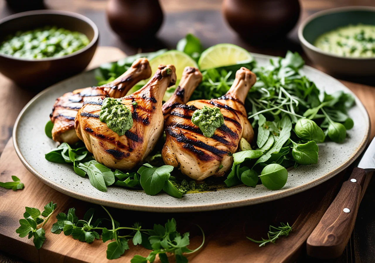 Grilled Chicken Parts with Salad