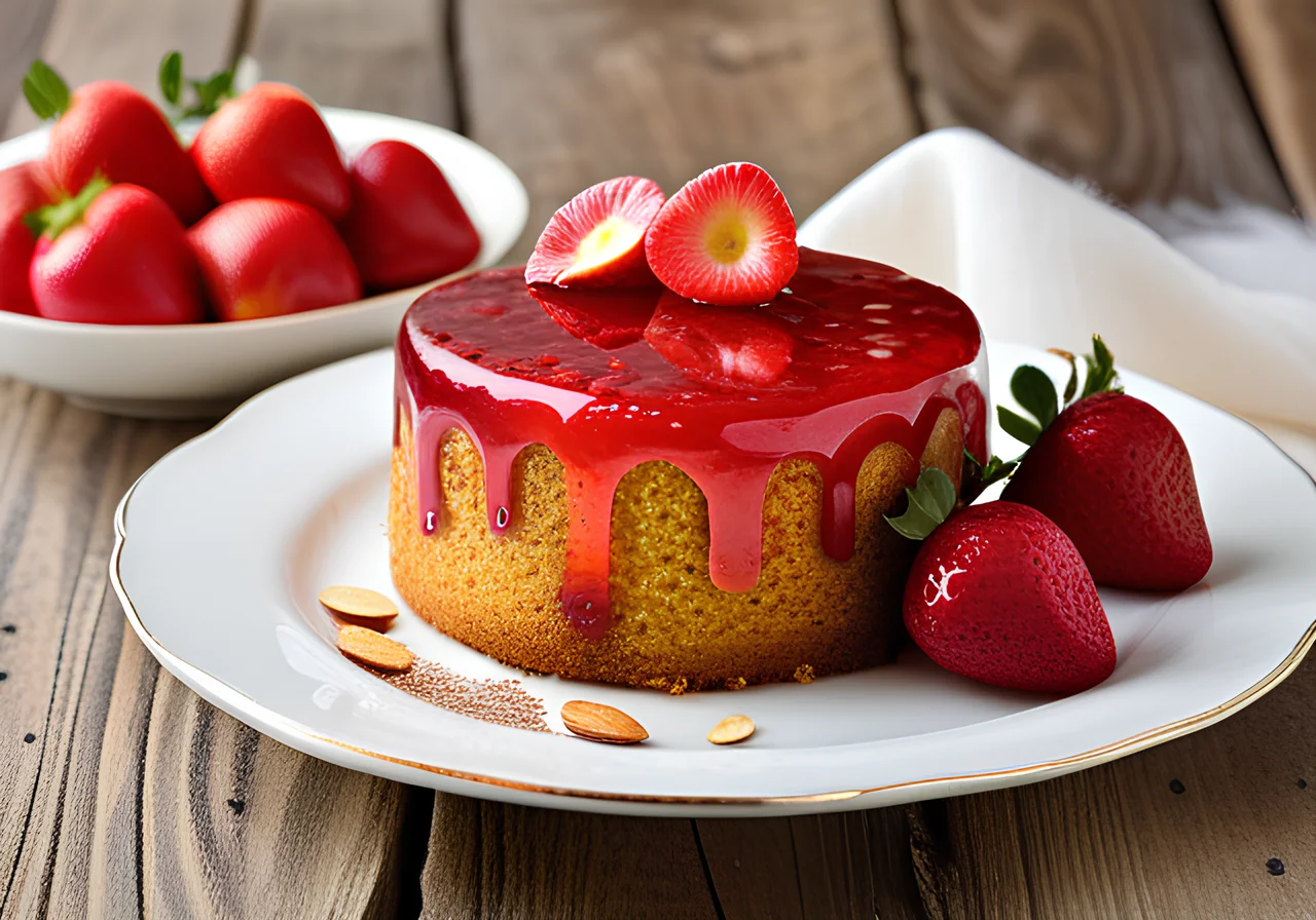 Strawberry Cake with Almond Flakes