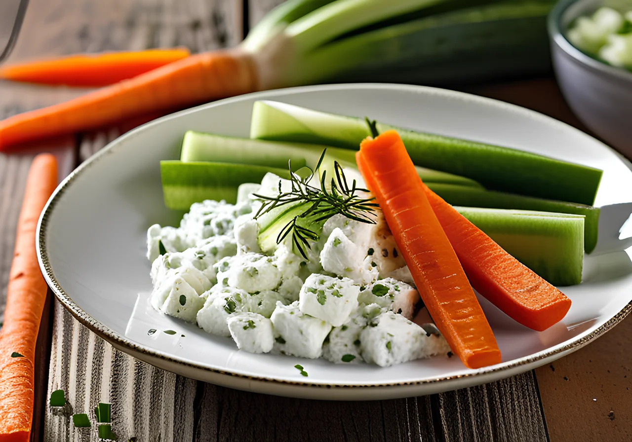Chives Cottage Cheese with Veggie Sticks