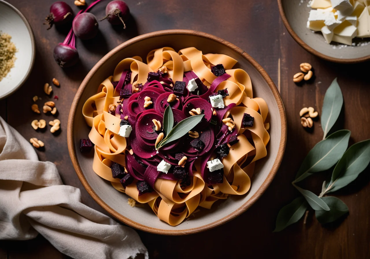 Beetroot Pappardelle with Goat Cheese