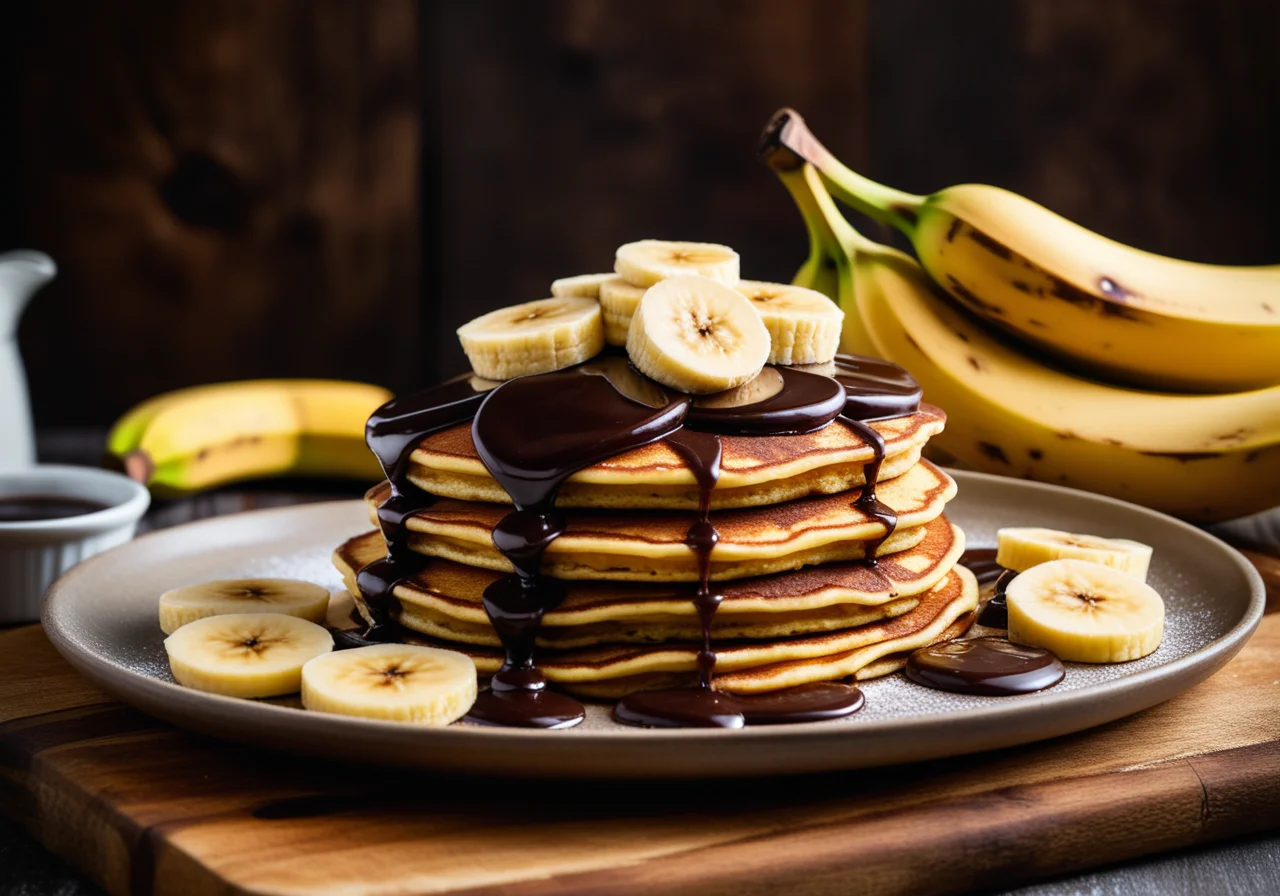 Sweet Banana Pancakes with Chocolate Sauce