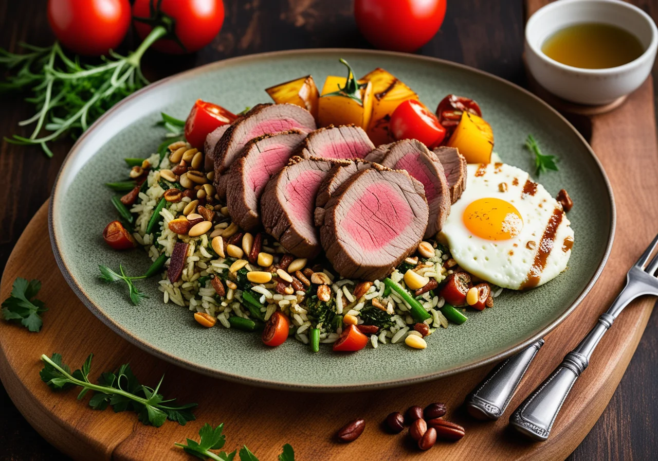 Grilled Lamb Rack with Vegetable Rice