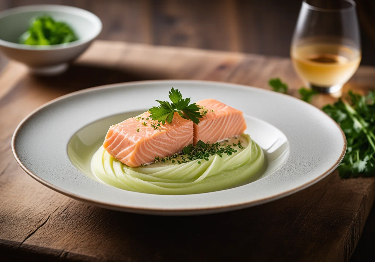Chinese cabbage puree with salmon