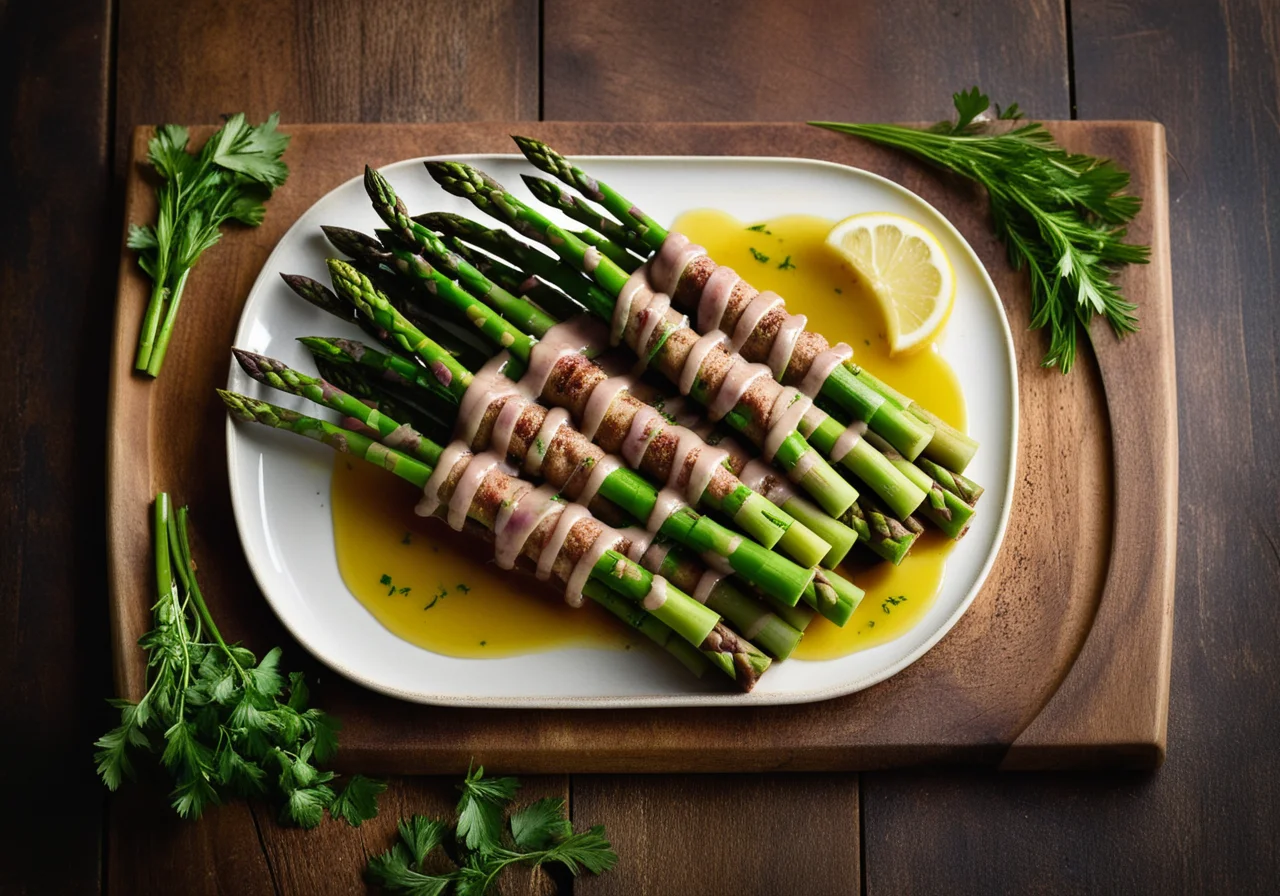 Asparagus Wrapped in Veal Tenderloin with Herb Oil