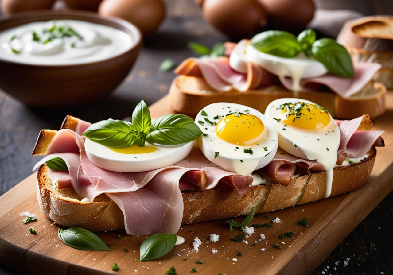 Grilled Bread with Basil, Prosciutto and Mozzarella