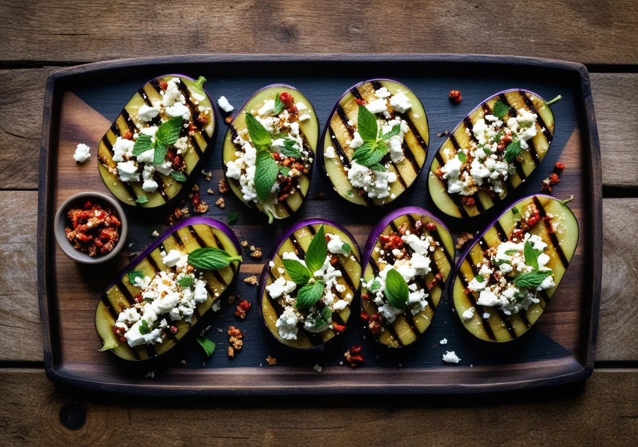 Grilled Eggplants with Sheep Cheese