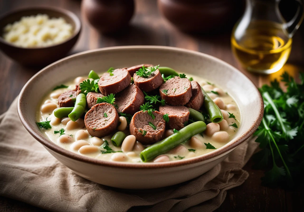 Eintopf mit Saubohnen mit Wurstbrät