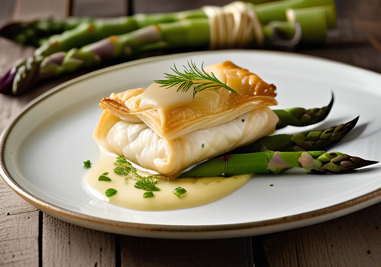 Cod Fillet with Asparagus in Puff Pastry