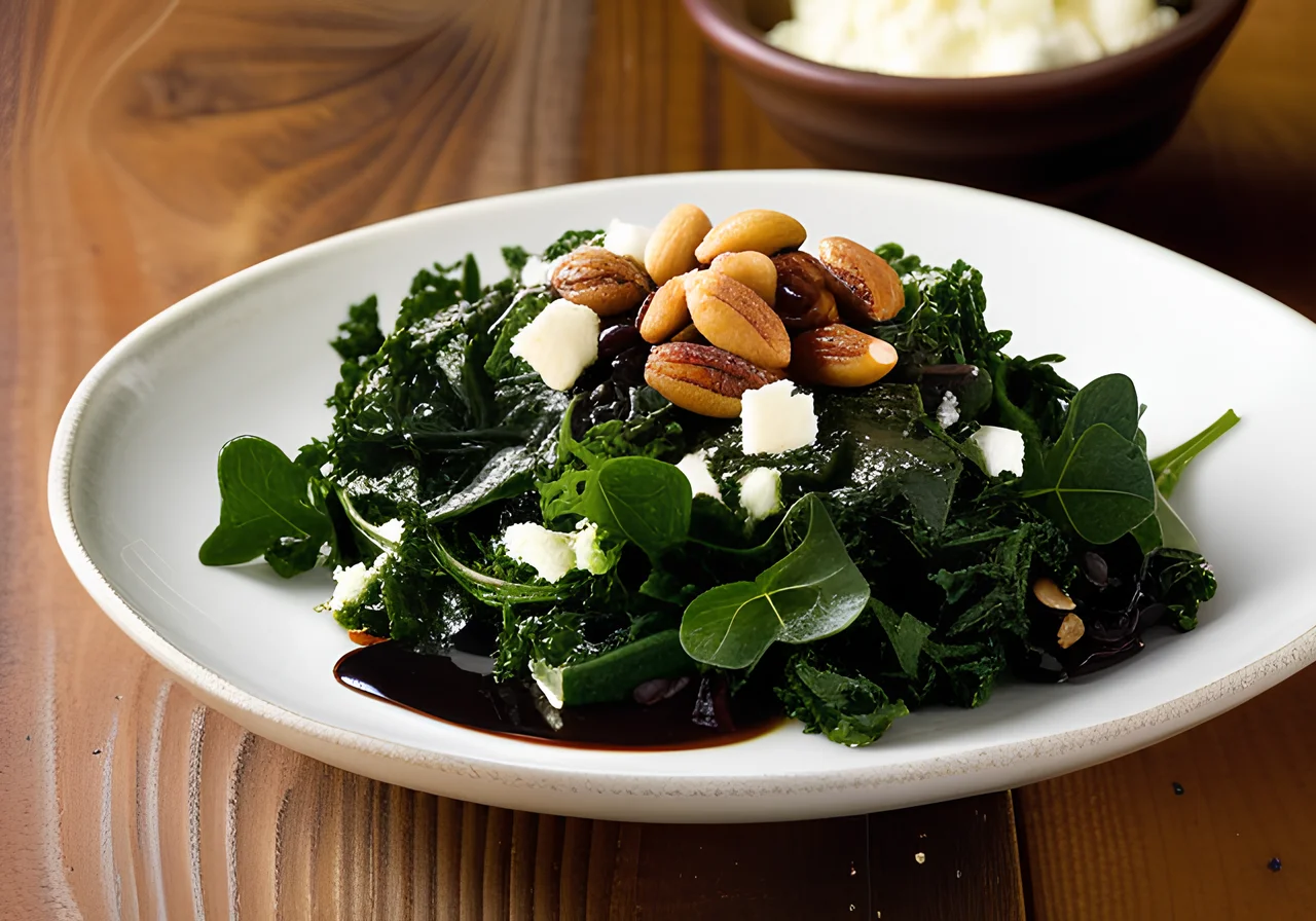 Kale with Onions, Raisins and Feta